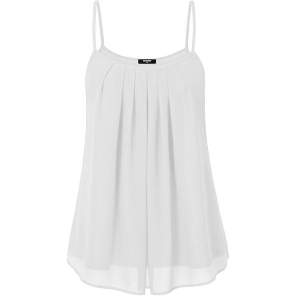 LOTUSMILE SLEEVELESS PLEATED CHIFFON LAYERED WHITE CAMISOLE TANK TOP XL - Picture 2 of 7